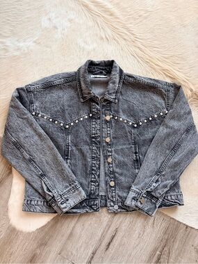 Zara Washed Black Denim Jacket with Stud Accents NWOT